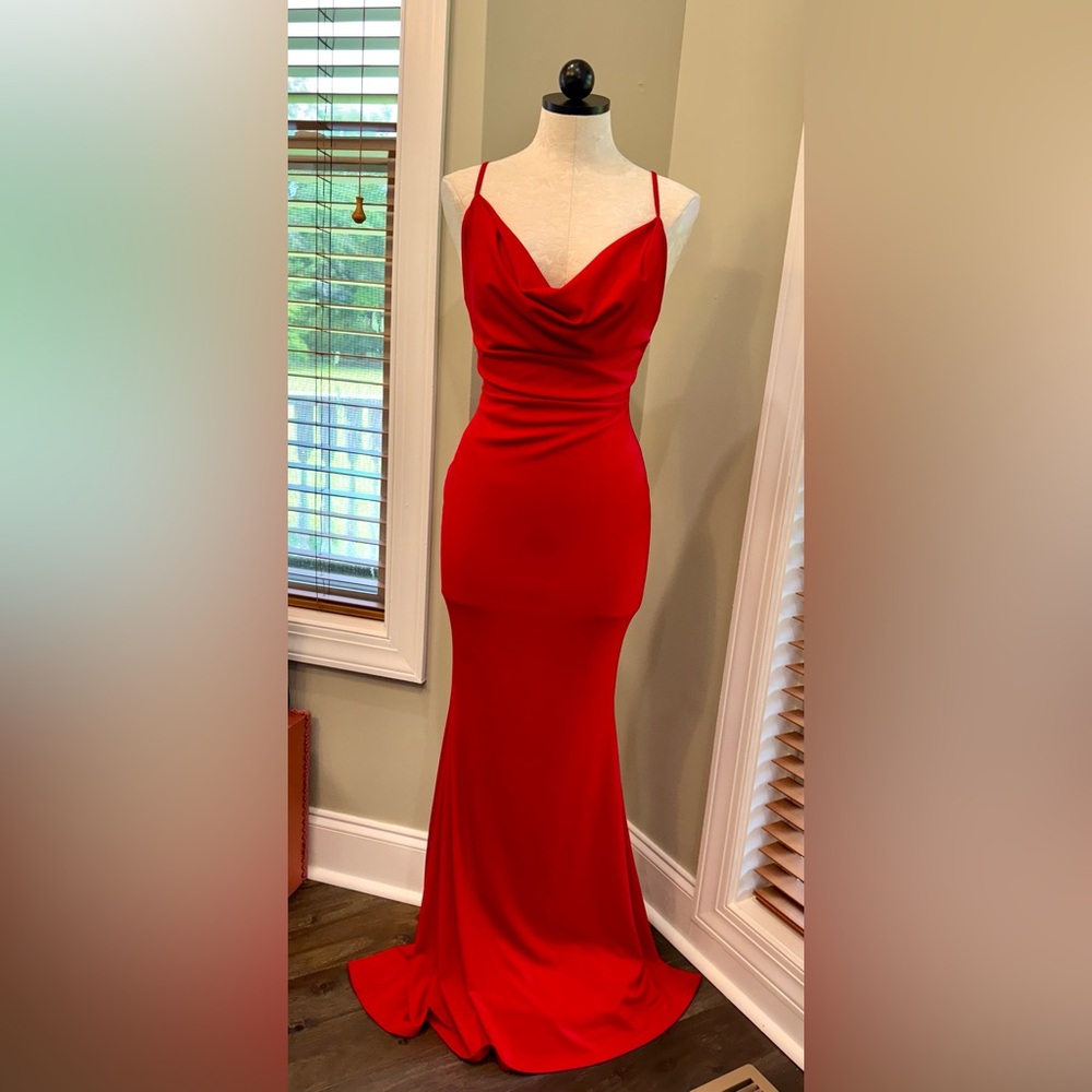 Stunning Red floor sweep Cowlneck Gown | Size Small | Evening wear or Resort